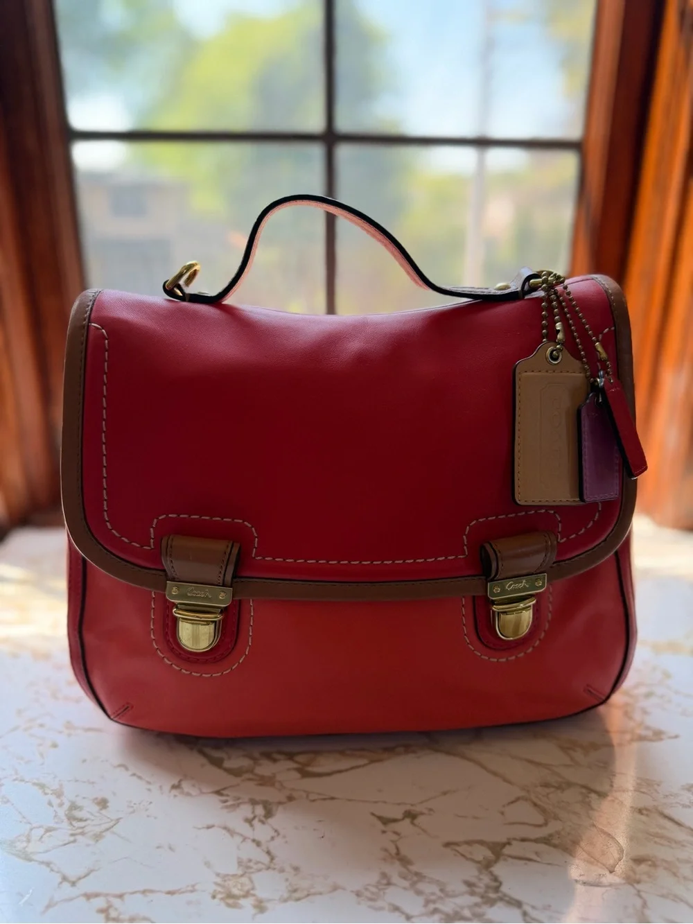 Vintage Coach Poppy Colorblock Dylan Flap Satchel - Red & Orange Leather